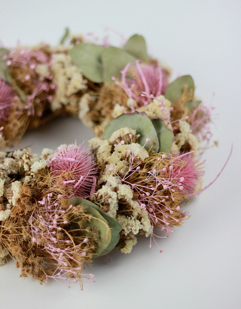 Dried Wreath - With Pink Selection, Bleached
